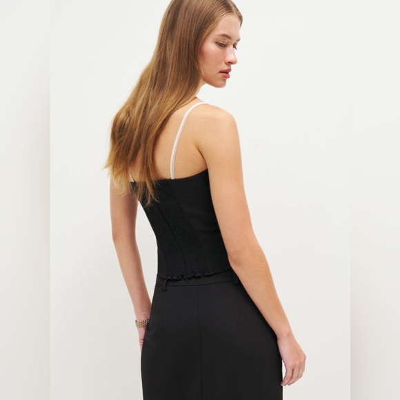 NEW Reformation Melanie Strappy Top Woven Silk Contrast  Black | size 0 - Picture 4 of 11